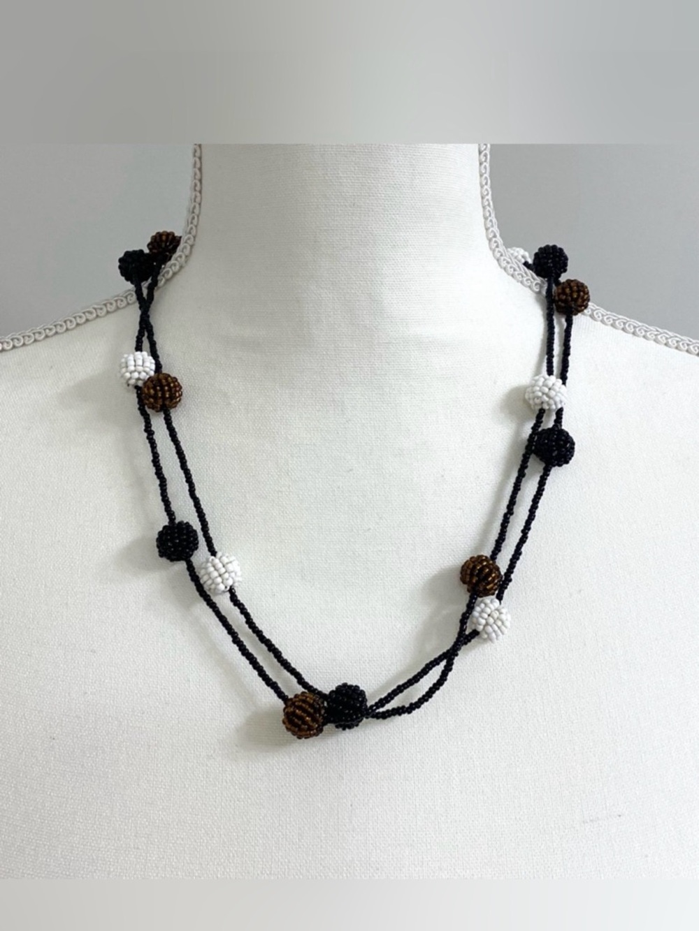 White Brown Black Beaded Necklace Boho Fall Whimsigoth Eclectic 90s Minimalism